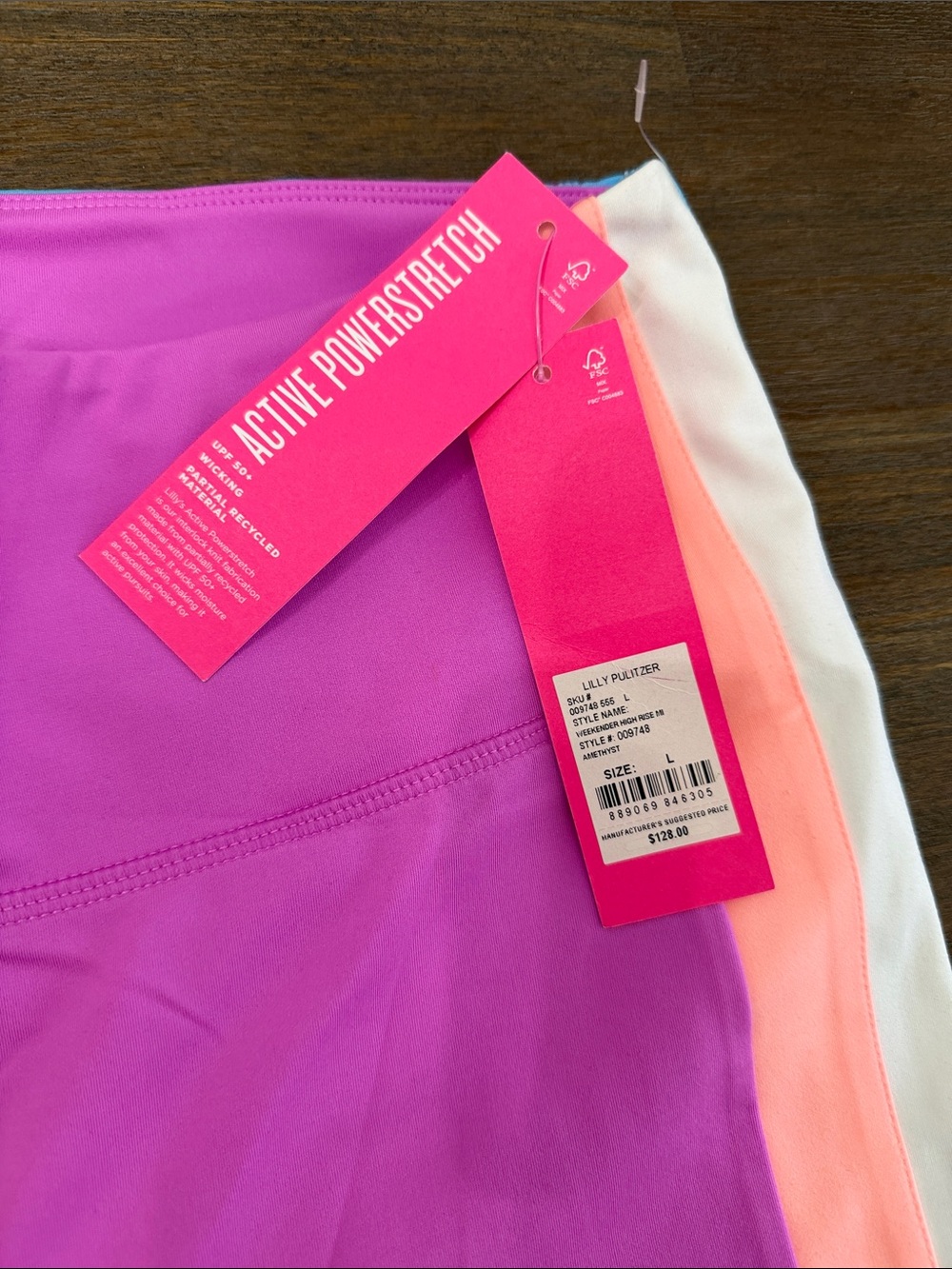 Lilly Pulitzer Bright Pink Colorblock Active Leggings with Peach & White Panels - Picture 2 of 5